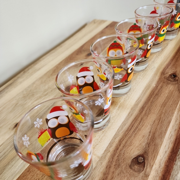 CERVE Made in Italy Christmas Owl Shot Glasses - Set of 6 - Picture 6 of 9